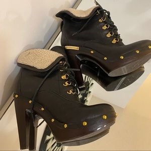 BCBG MELO|faux-fur lining|studded platform boots